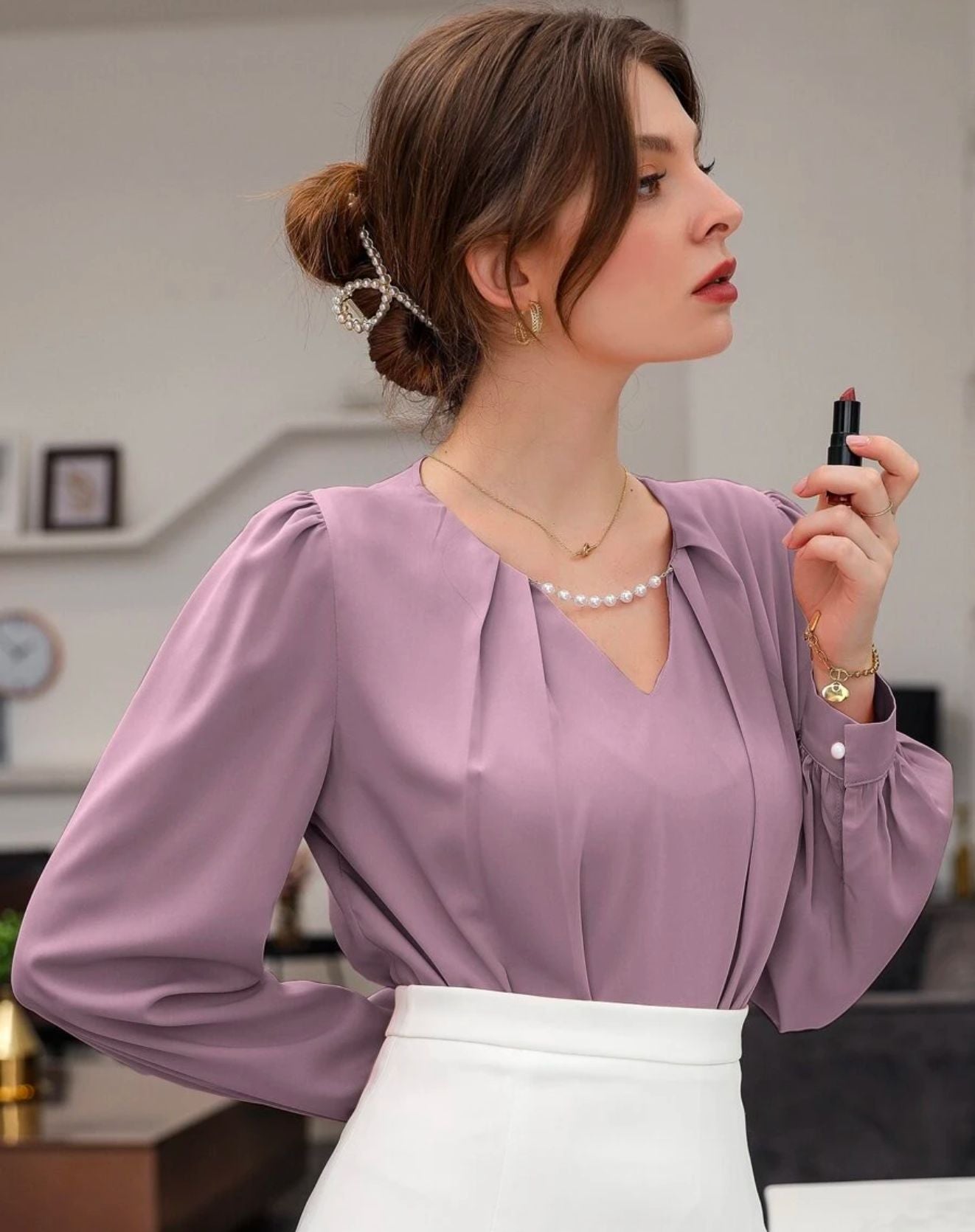 Blusa Olinda Decote V Com Pregas