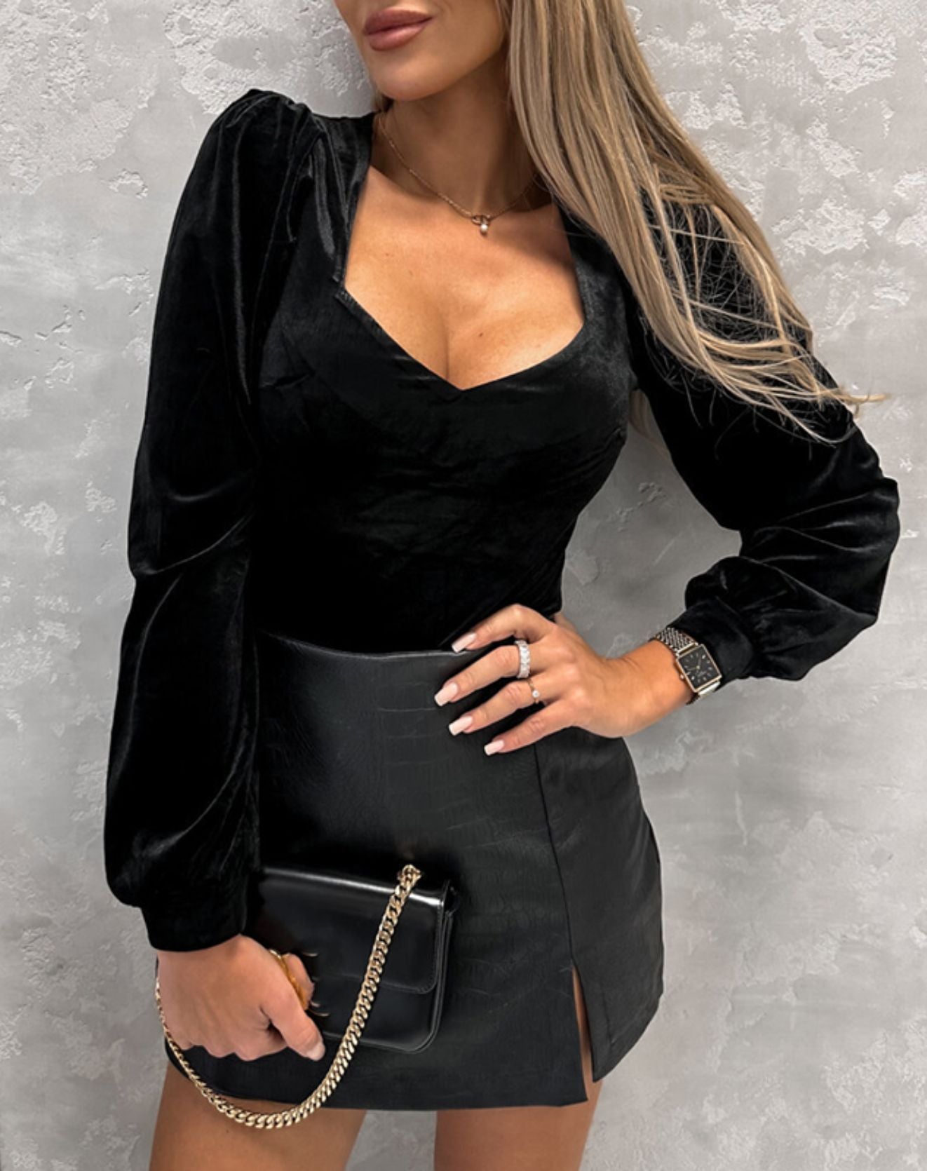 Blusa Sumi de Veludo com Mangas Longas