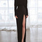 Vestido Longo Plissado Com Fenda Frontal