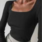 Blusa Canelada Amicci com Decote Quadrado