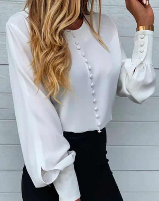 Camisa Branca Romantic Botões Decorativos - Amalle